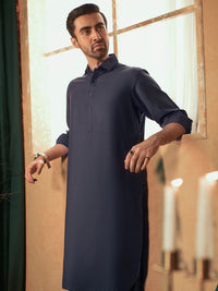 Dark Blue Cotton Kameez Shalwar - ALWA-KS-379