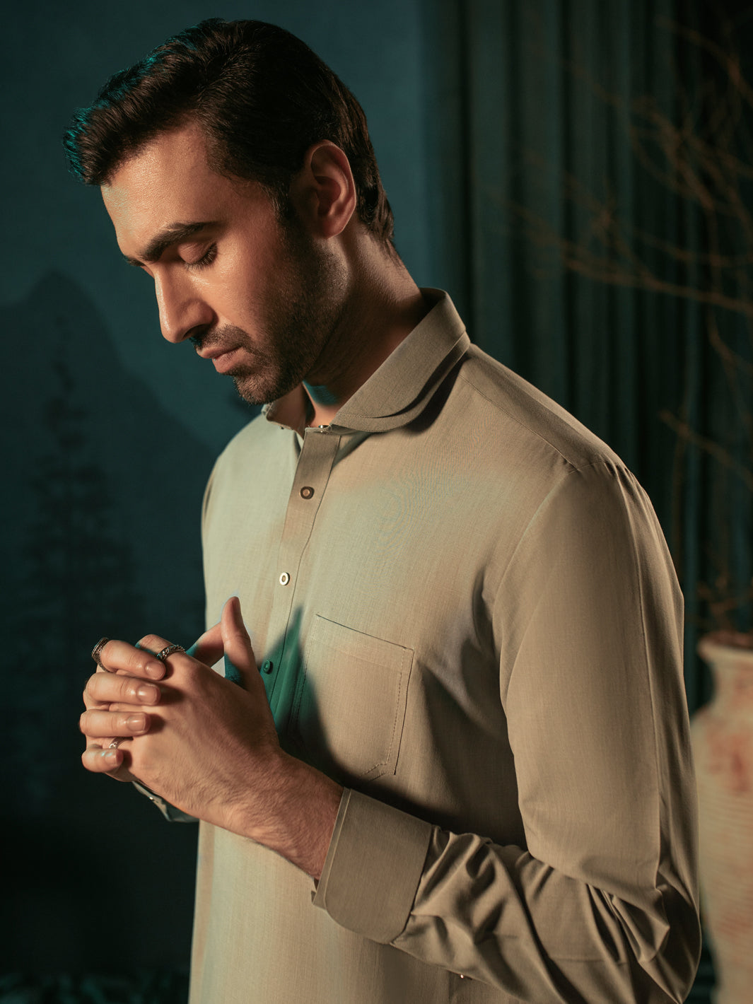 Light Grey Blended Kameez Shalwar - ALWA-KS-397