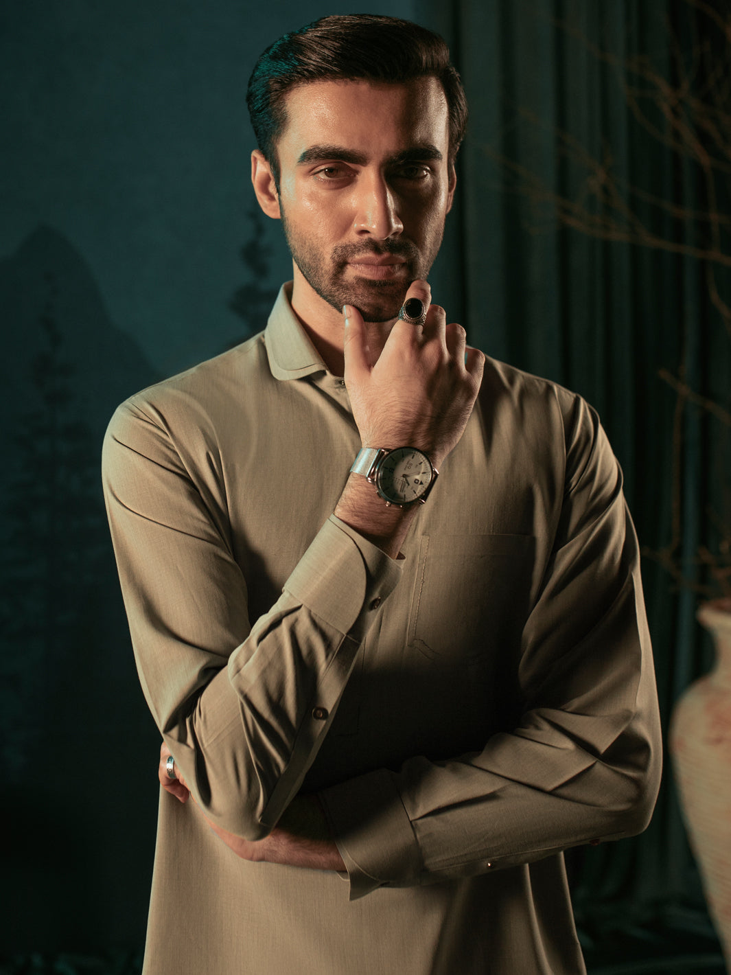 Light Grey Blended Kameez Shalwar - ALWA-KS-397