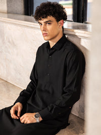 Black Cotton Kameez Shalwar - ALWA-KS-412
