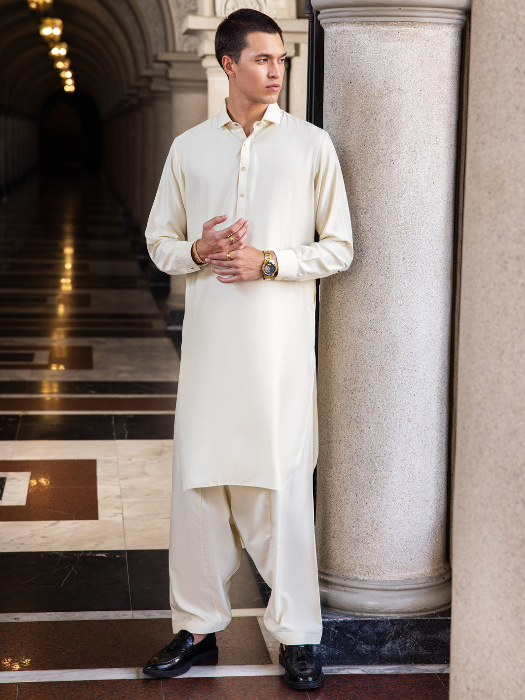 Cream Blended Kameez Shalwar - ALWA-KS-413 - Almirah Online