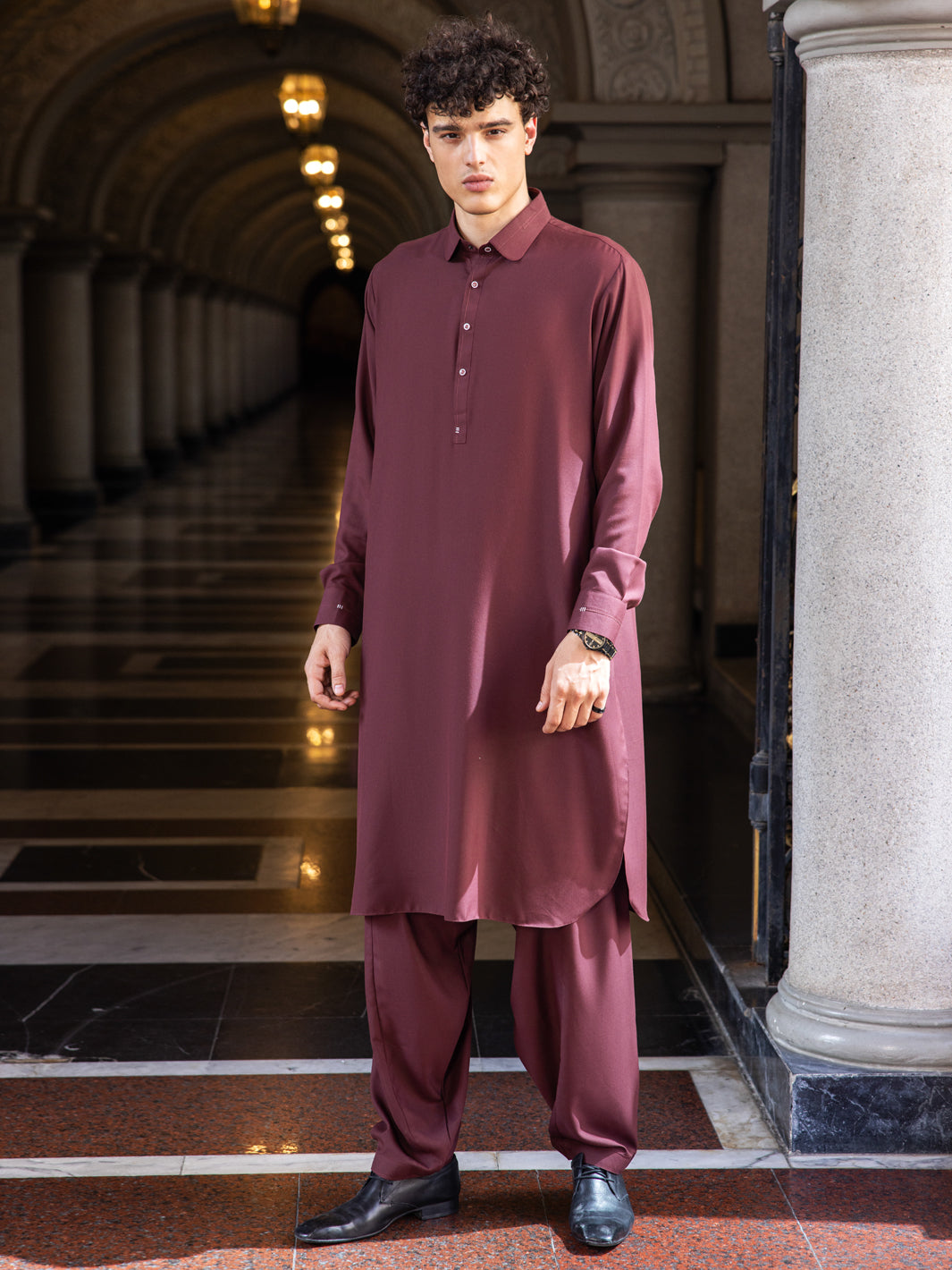 Maroon Blended Kameez Shalwar - ALWA-KS-414 - Almirah Online