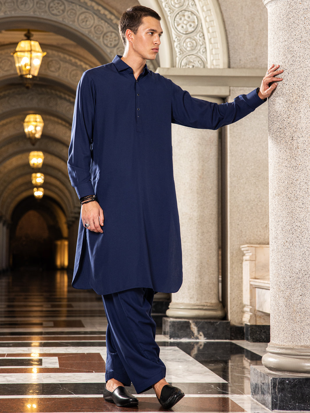 Dark Blue Blended Kameez Shalwar - ALWA-KS-415 - Almirah Online