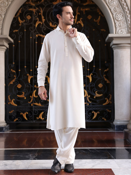 Off White Blended Kameez Shalwar - ALWA-KS-418 - Almirah Online