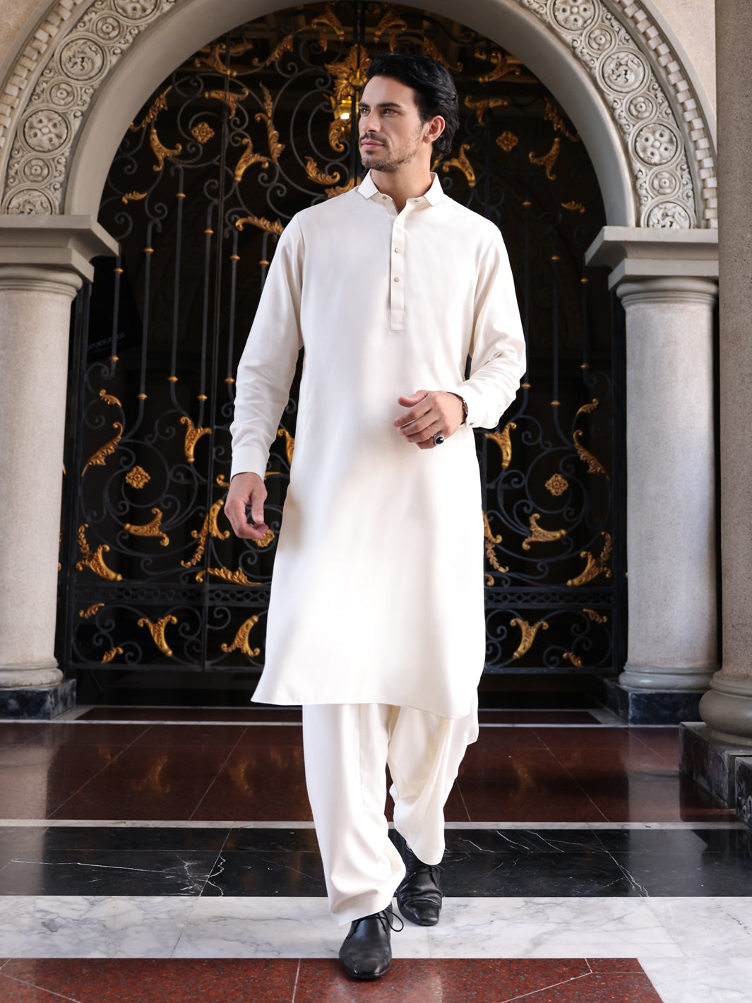Off White Blended Kameez Shalwar - ALWA-KS-418 - Almirah Online