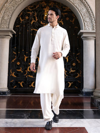 Off White Blended Kameez Shalwar - ALWA-KS-418