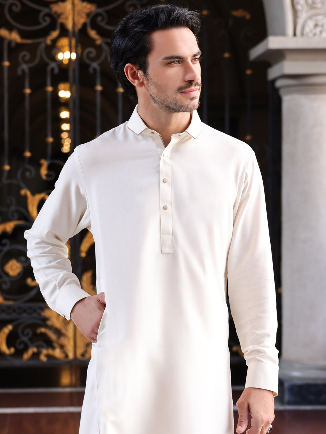 Off White Blended Kameez Shalwar - ALWA-KS-418 - Almirah Online