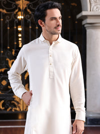 Off White Blended Kameez Shalwar - ALWA-KS-418