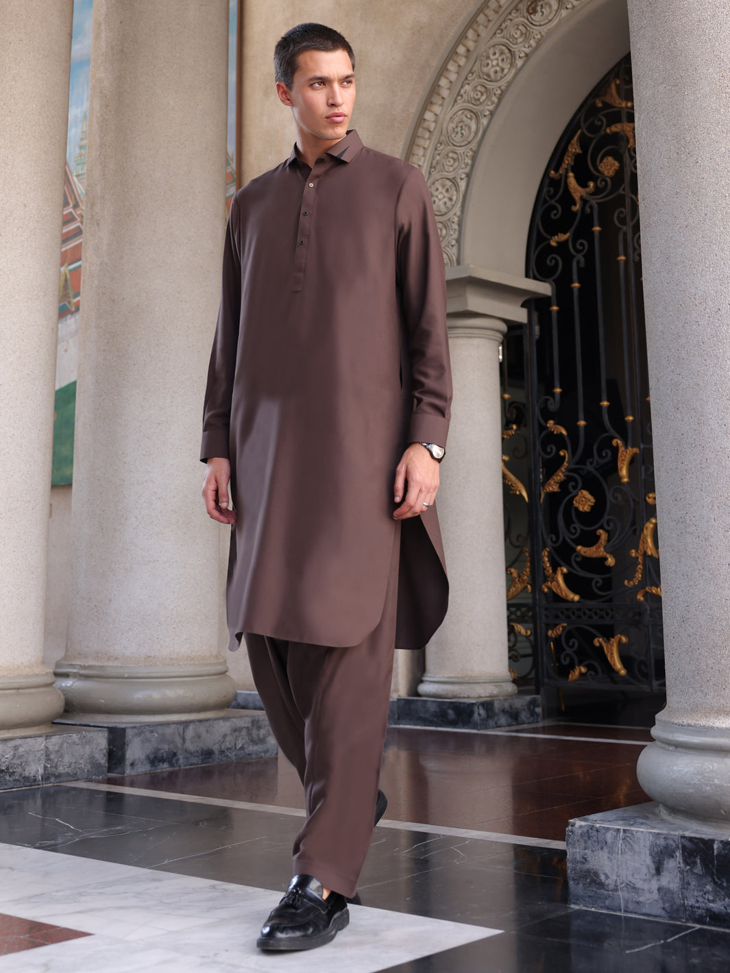 Dark Brown Blended Kameez Shalwar - ALWA-KS-420 - Almirah Online