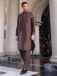 Dark Brown Blended Kameez Shalwar - ALWA-KS-420