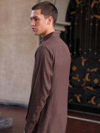 Dark Brown Blended Kameez Shalwar - ALWA-KS-420