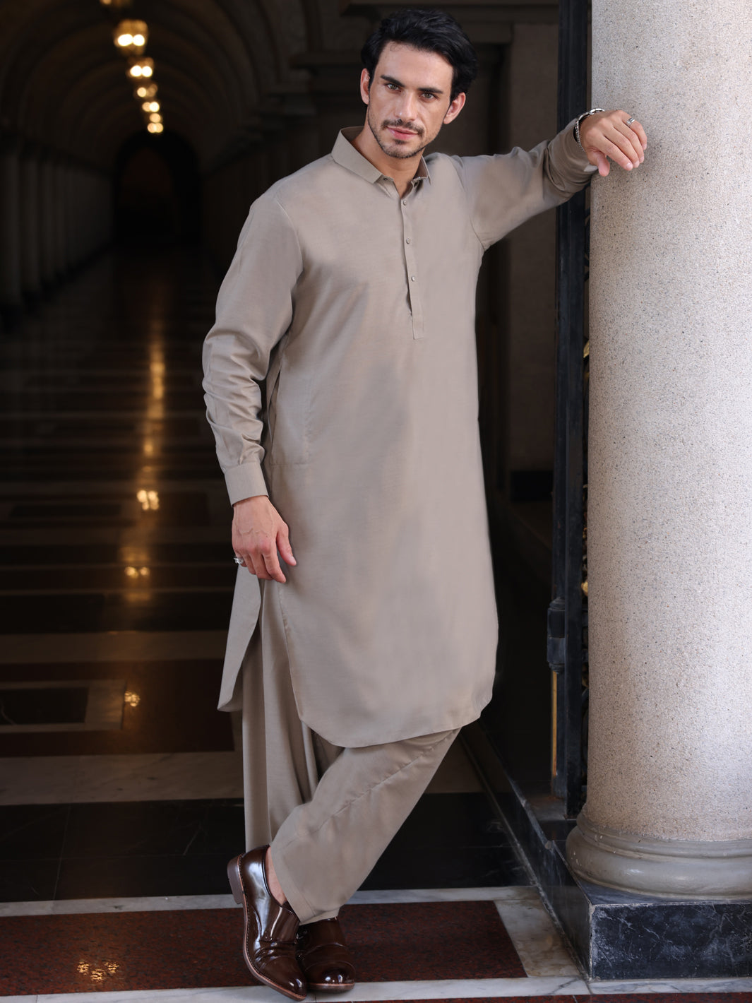 Ash Grey Blended Kameez Shalwar - ALWA-KS-426 - Almirah Online