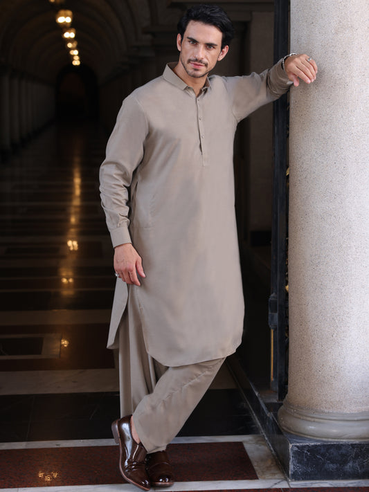 Ash Grey Blended Kameez Shalwar - ALWA-KS-426 - Almirah Online