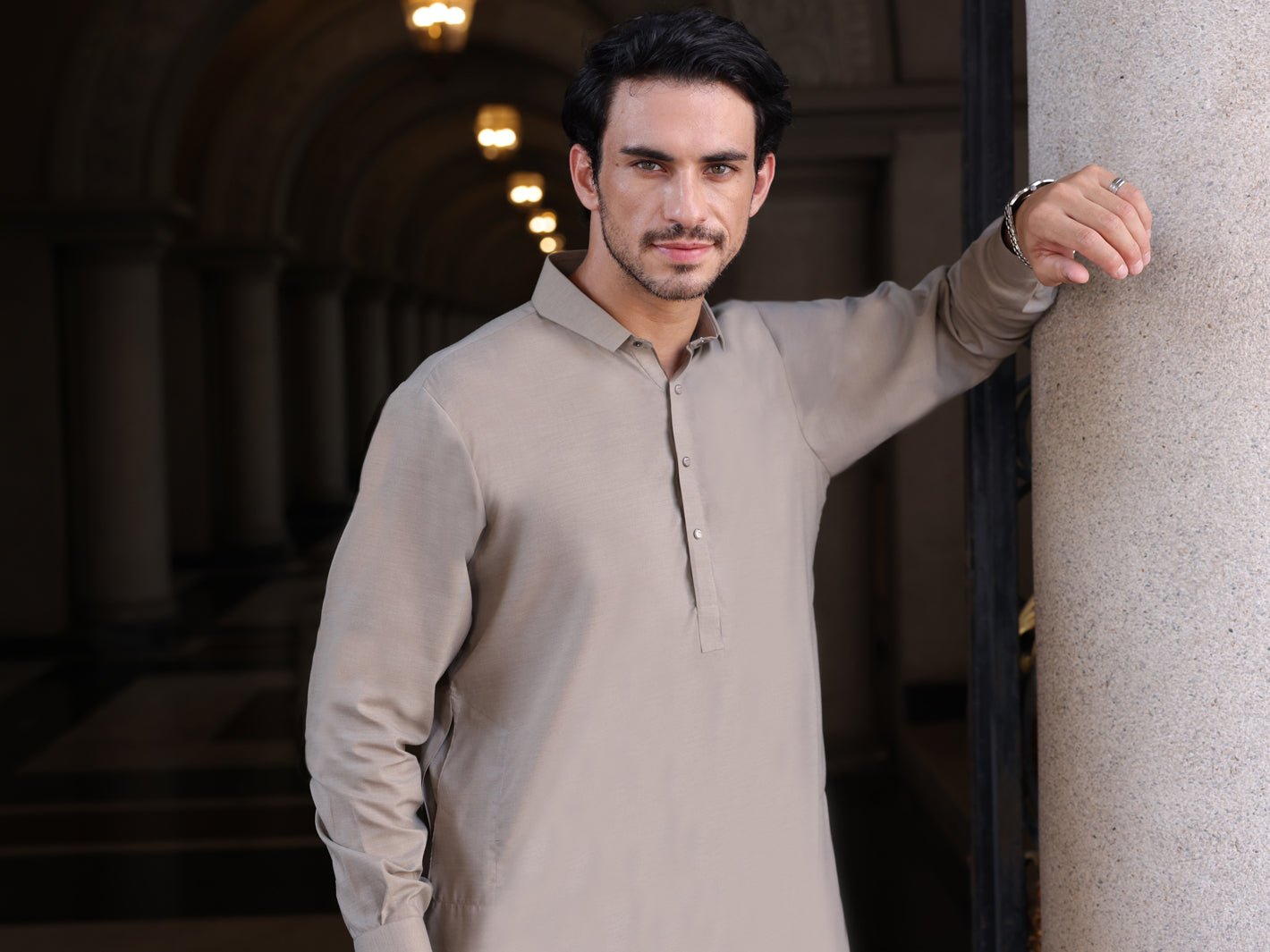 Ash Grey Blended Kameez Shalwar - ALWA-KS-426 - Almirah Online