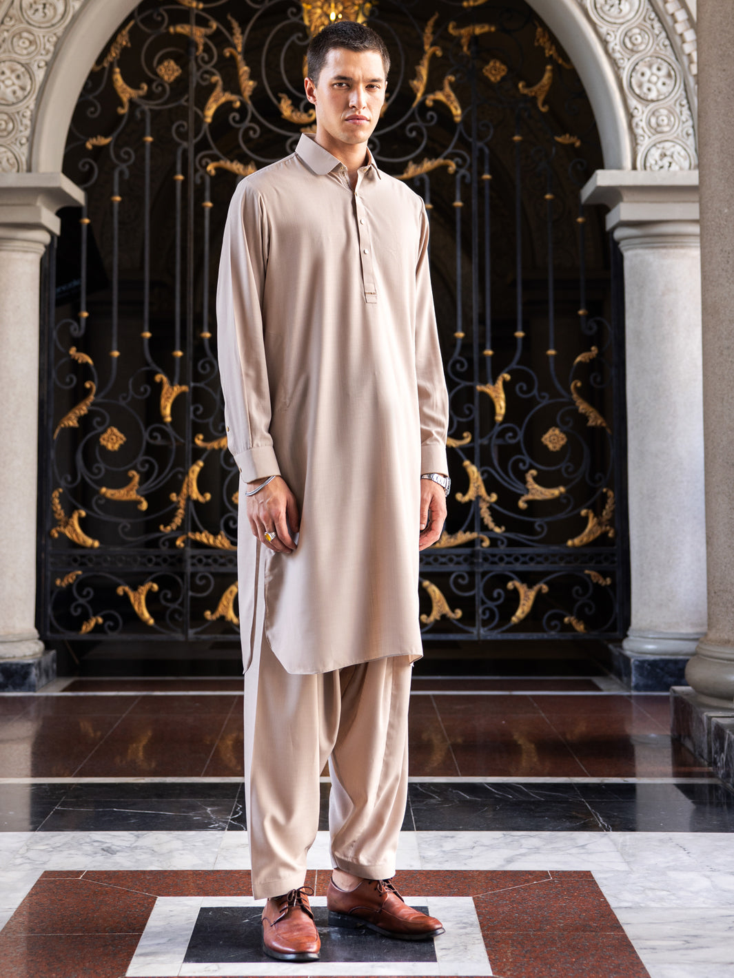 Khaki Blended Kameez Shalwar - ALWA-KS-427 - Almirah Online
