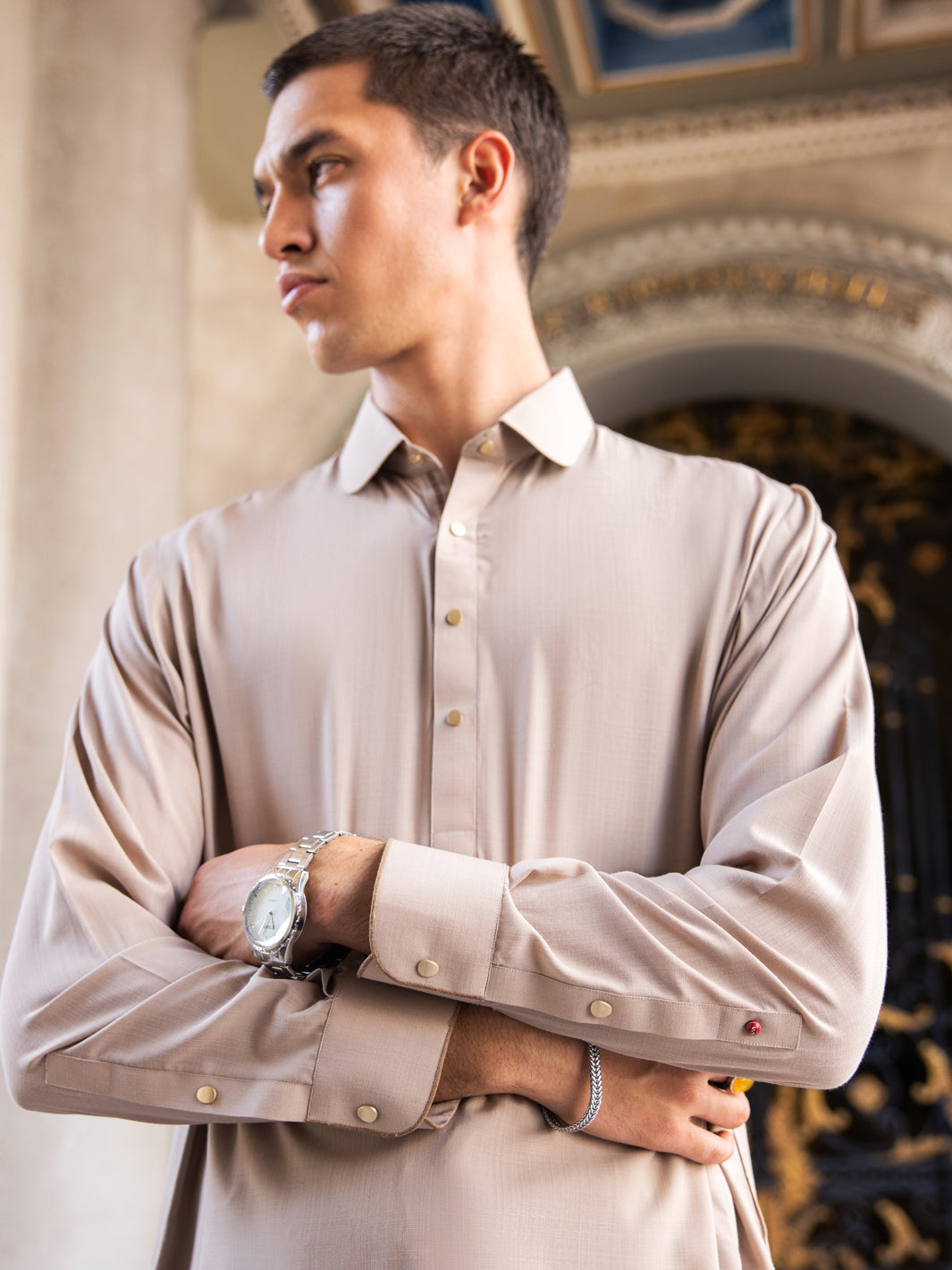 Khaki Blended Kameez Shalwar - ALWA-KS-427 - Almirah Online