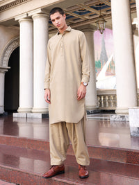 Dull Khaki Blended Kameez Shalwar - ALWA-KS-429