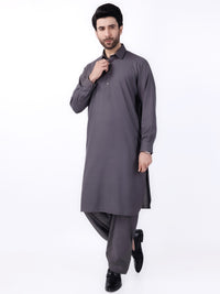 Charcoal Grey Blended Kameez Shalwar - ALWA-KS-433