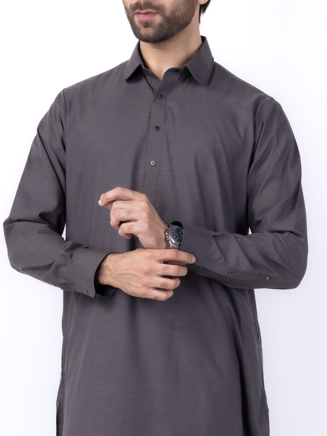 Charcoal Grey Blended Kameez Shalwar - ALWA-KS-433 - Almirah Online