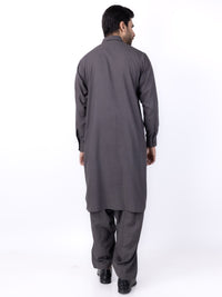 Charcoal Grey Blended Kameez Shalwar - ALWA-KS-433