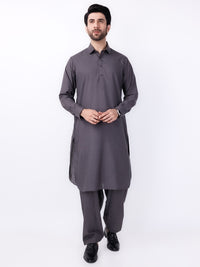 Charcoal Grey Blended Kameez Shalwar - ALWA-KS-433