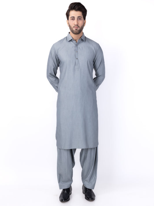 Ash Grey Blended Kameez Shalwar - ALWA-KS-436 - Almirah Online
