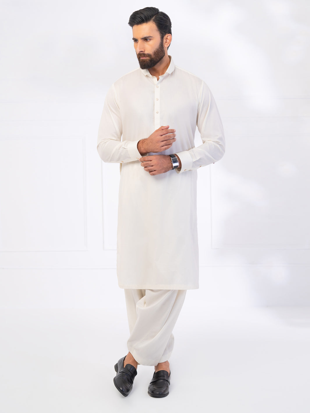 Off White Cotton Kameez Shalwar - ALWA-KS-533