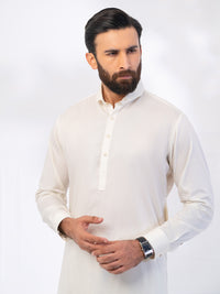 Off White Cotton Kameez Shalwar - ALWA-KS-533
