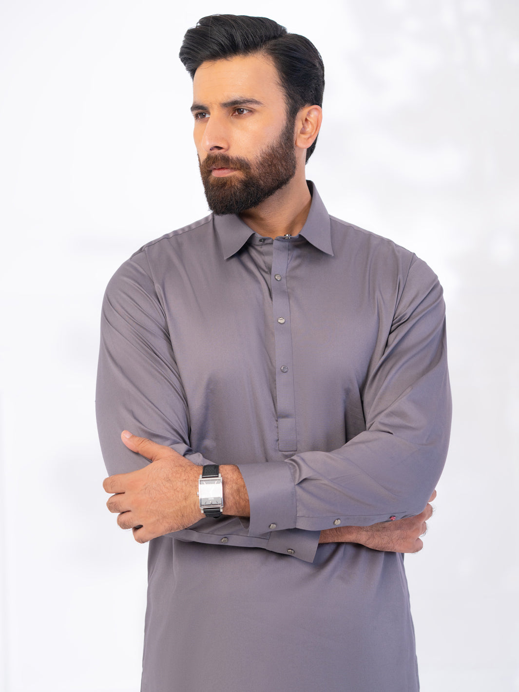 Grey Cotton Kameez Shalwar - ALWA-KS-536