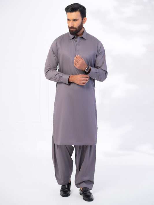 Grey Cotton Kameez Shalwar - ALWA-KS-536