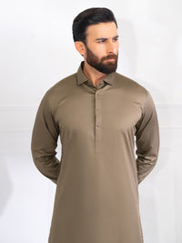 Olive Green Cotton Kameez Shalwar - ALWA-KS-537