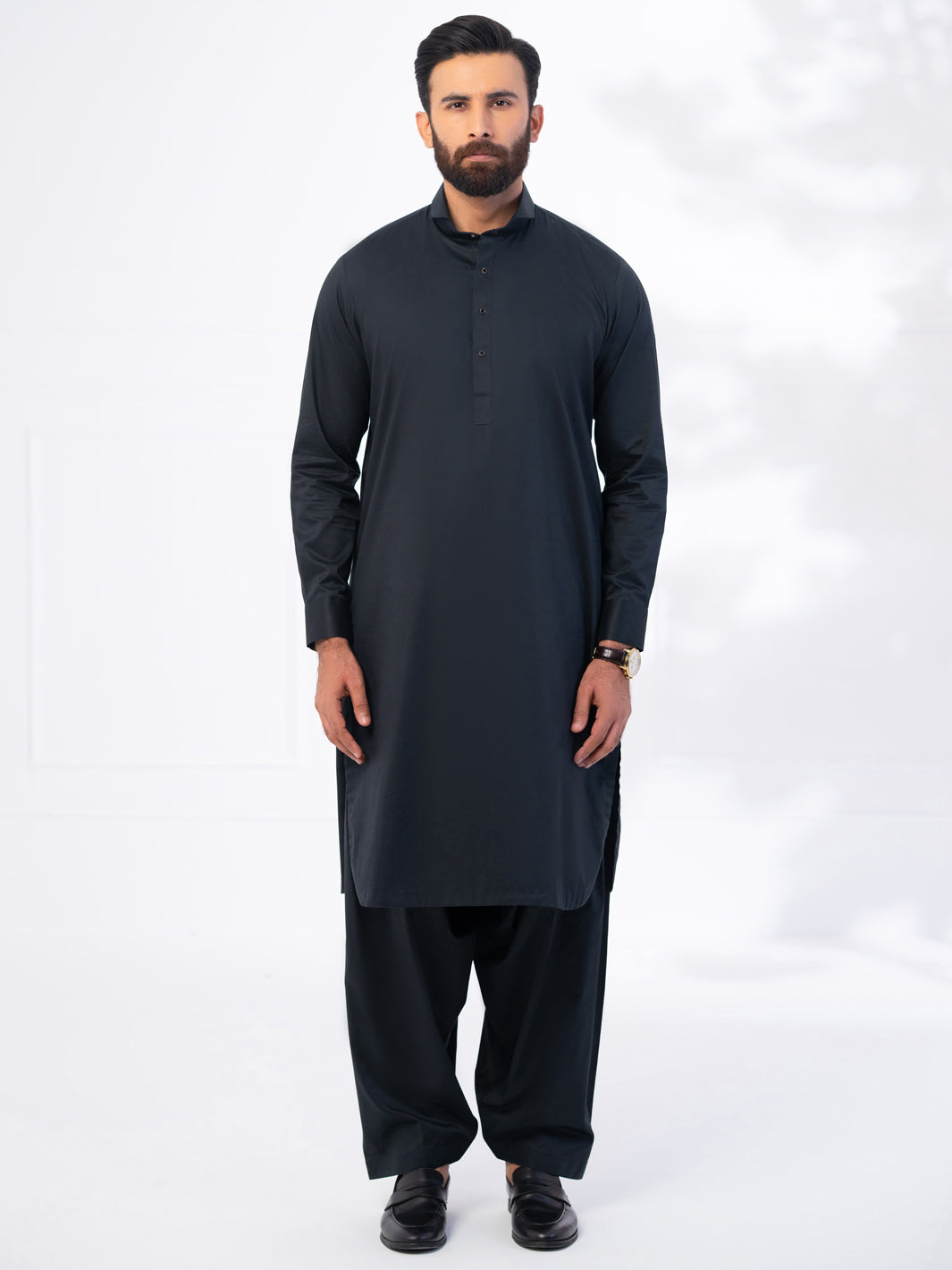 Black Cotton Kameez Shalwar - ALWA-KS-538