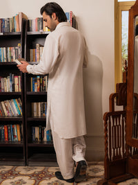 White Cotton Kameez Shalwar - ALWA-KS-554