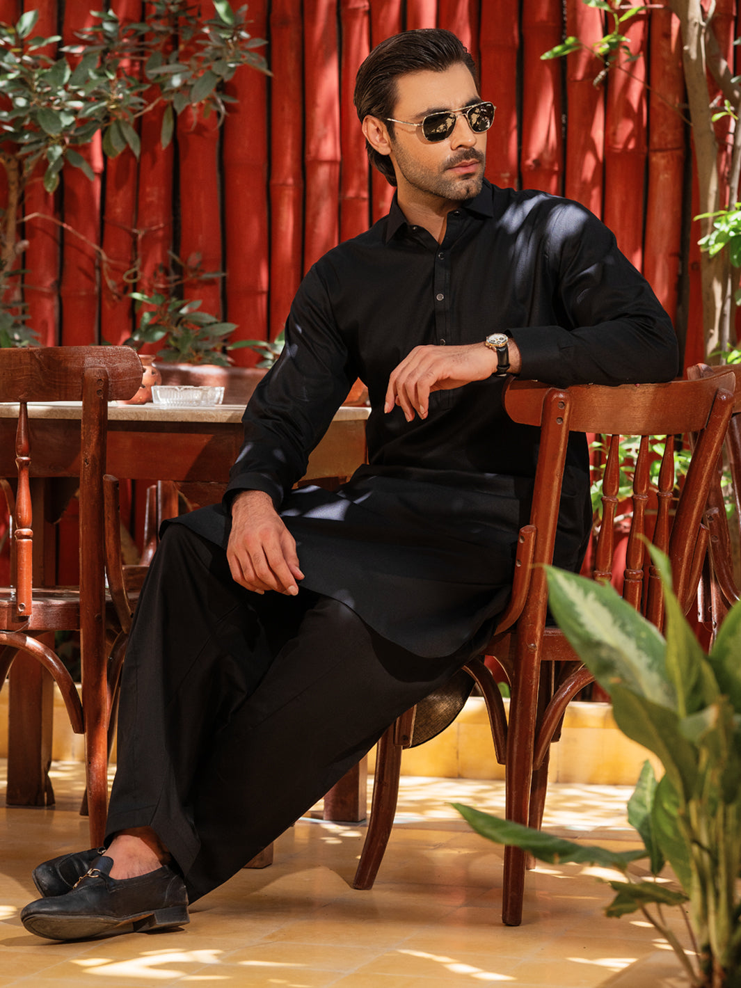 Black Cotton Kameez Shalwar - ALWA-KS-555