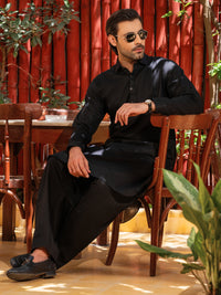 Black Cotton Kameez Shalwar - ALWA-KS-555