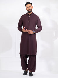 Burgundy Blended Kameez Shalwar - ALWA-KS-557