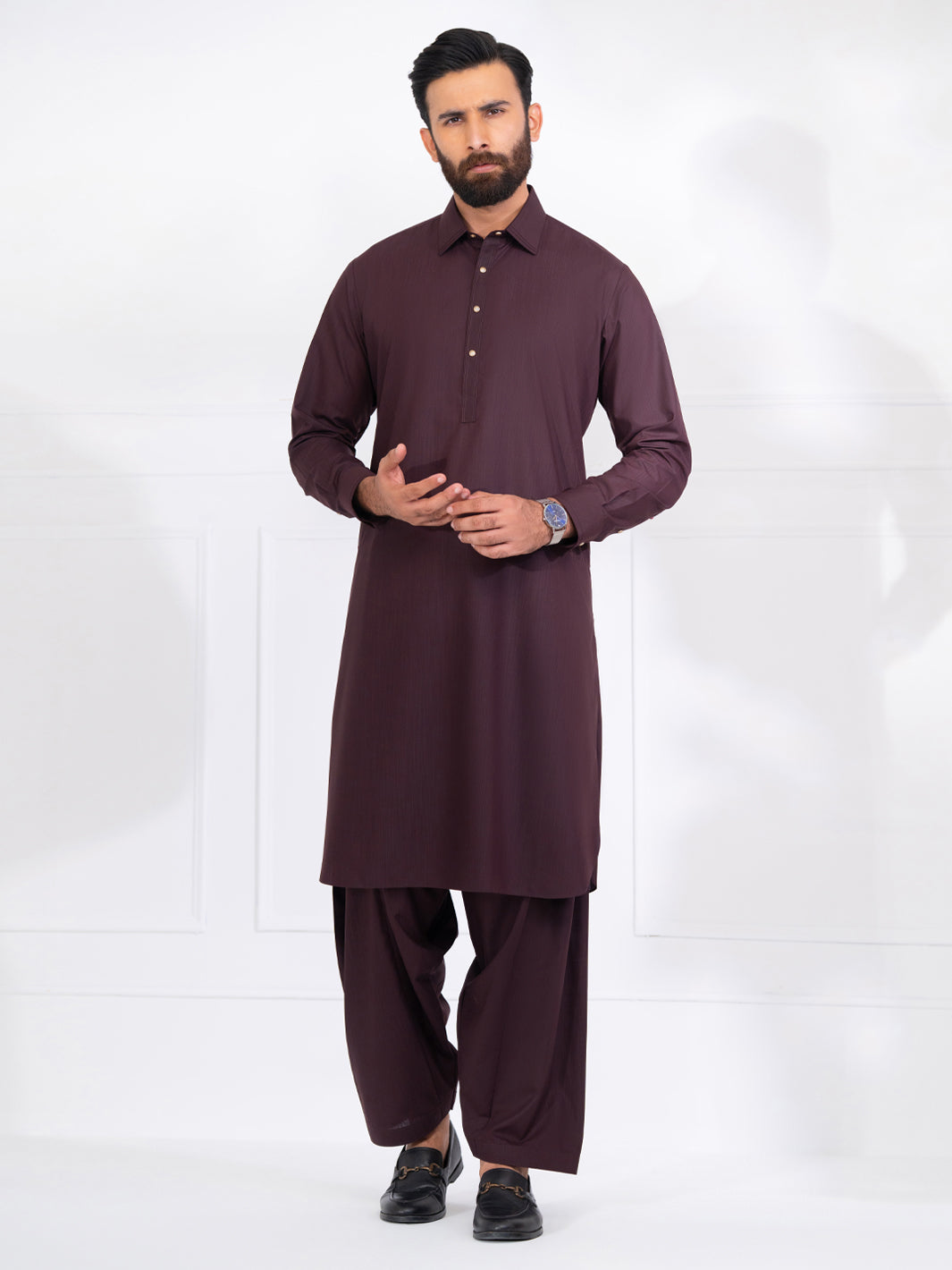 Burgundy Blended Kameez Shalwar - ALWA-KS-557A