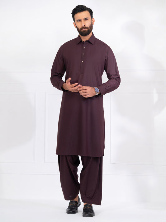 Burgundy Blended Kameez Shalwar - ALWA-KS-557A