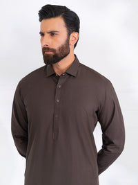 Dark Brown Blended Kameez Shalwar - ALWA-KS-558