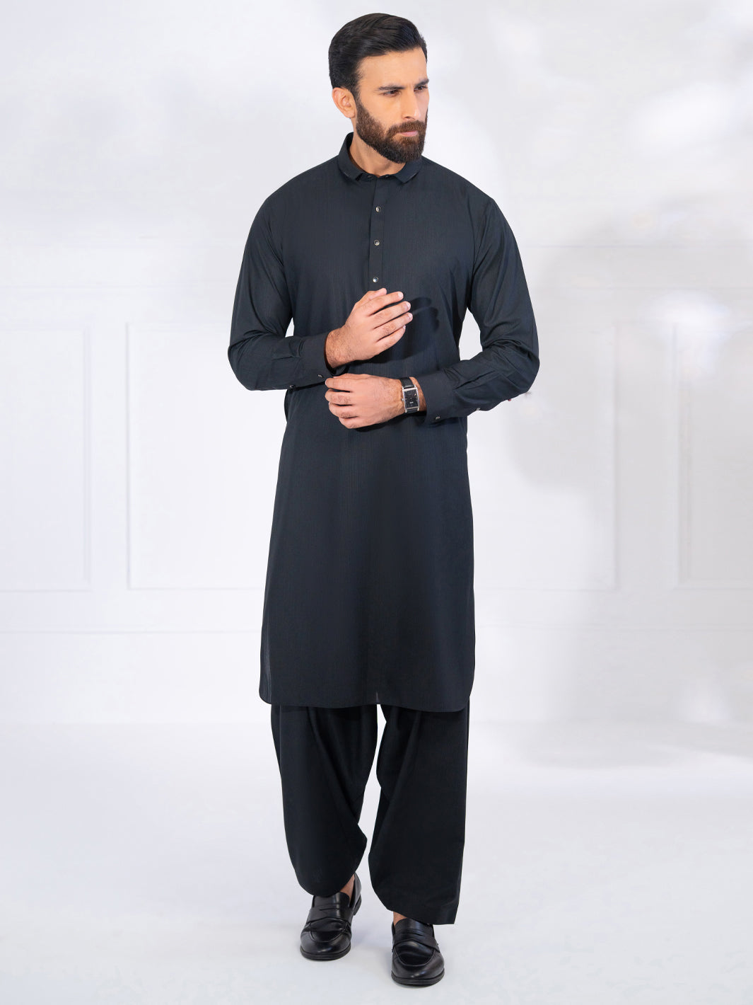 Black Blended Kameez Shalwar - ALWA-KS-559A