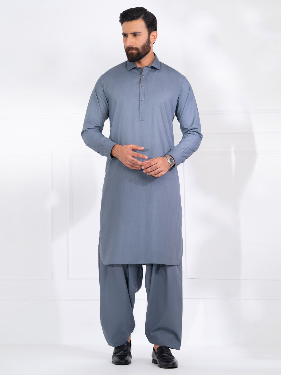 Grey Blended Kameez Shalwar - ALWA-KS-560A