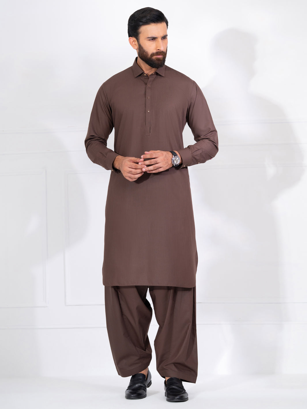 Brown Blended Kameez Shalwar - ALWA-KS-561A