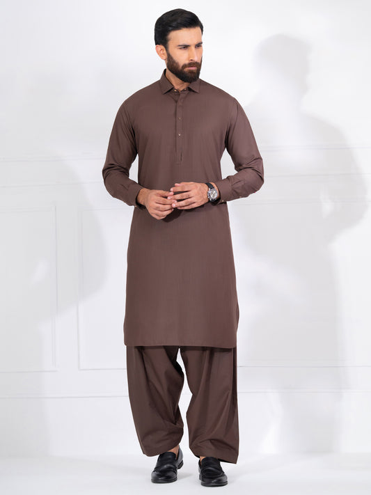 Brown Blended Kameez Shalwar - ALWA-KS-561A