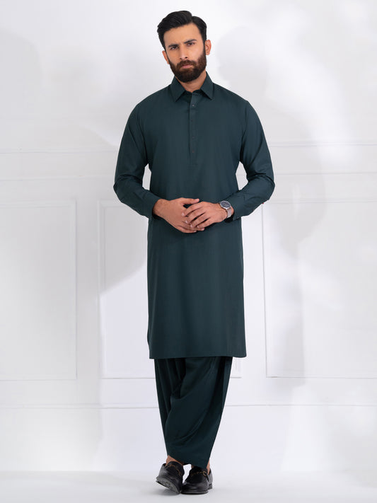 Green Blended Kameez Shalwar - ALWA-KS-562