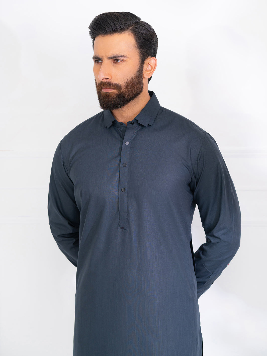 Charcoal Grey Blended Kameez Shalwar - ALWA-KS-563A