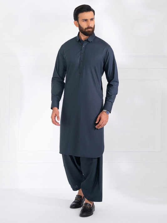 Charcoal Grey Blended Kameez Shalwar - ALWA-KS-563A