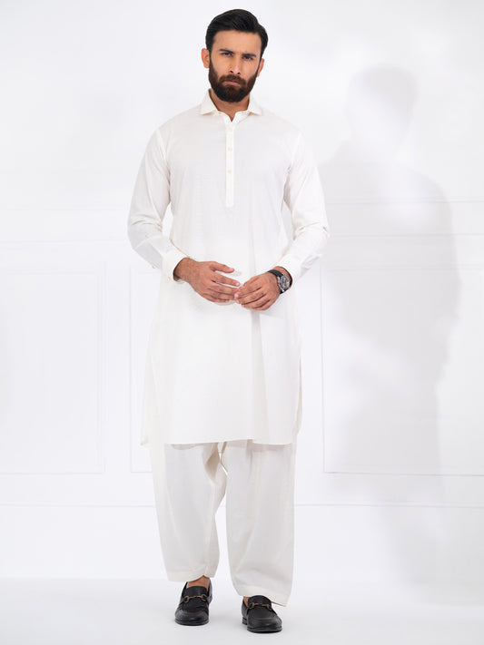 White Blended Kameez Shalwar - ALWA-KS-565