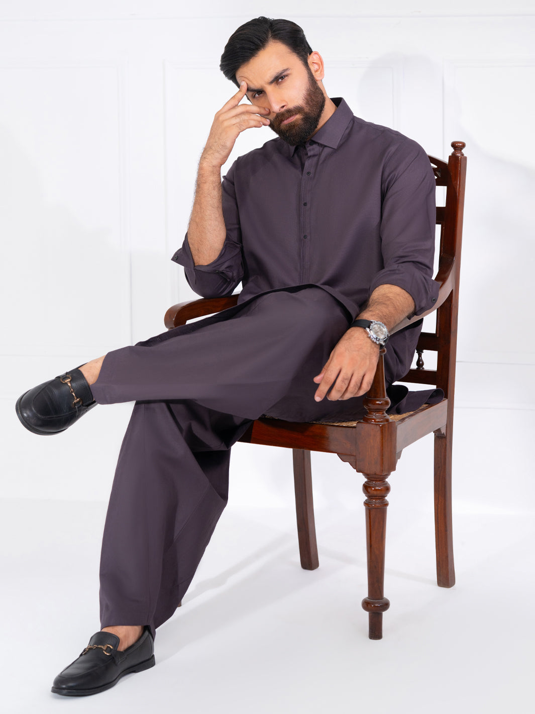 Dark Purple Blended Kameez Shalwar - ALWA-KS-567