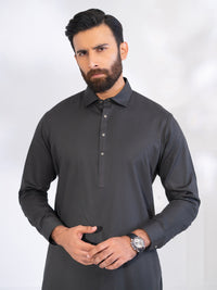 Charcoal Grey Blended Kameez Shalwar - ALWA-KS-568