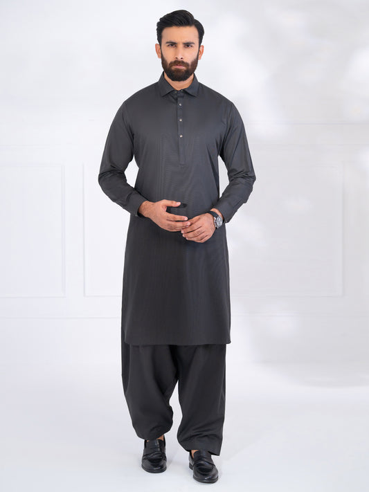 Charcoal Grey Blended Kameez Shalwar - ALWA-KS-568